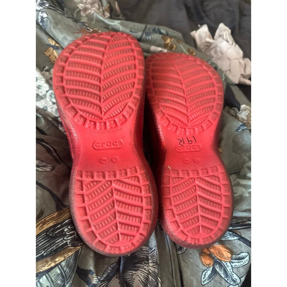 Red Glitter Platform Crocs Sz 9 Glam Y2K Rave Bling Sparkly 3" - Picture 2 of 6
